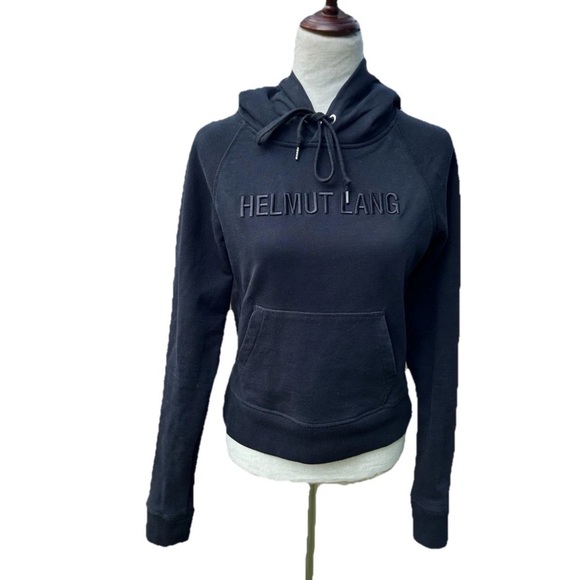 Helmut Lang Hoodie Women’s Size XS Black Sweatshirt Drawstring Logo - Picture 3 of 8
